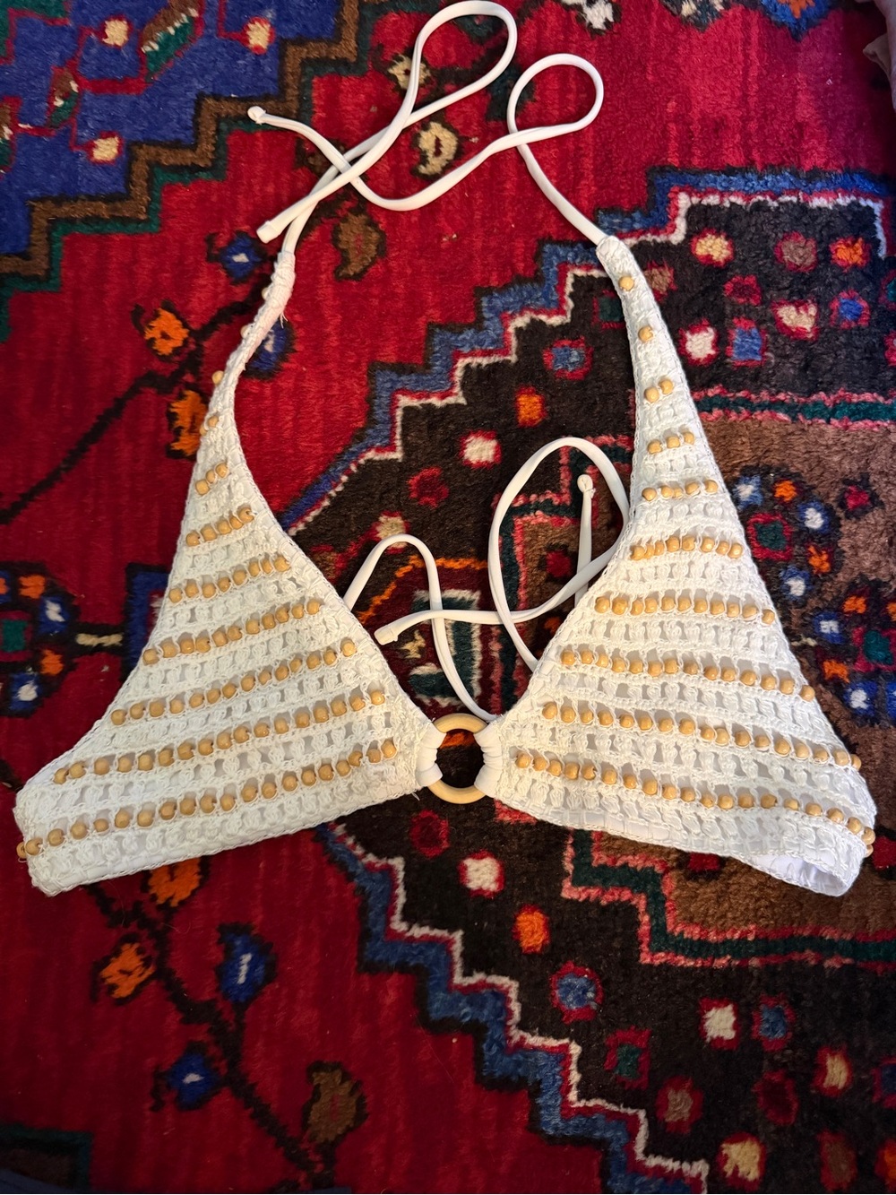 Tularosa White Bikini Top with Contrast Stitching